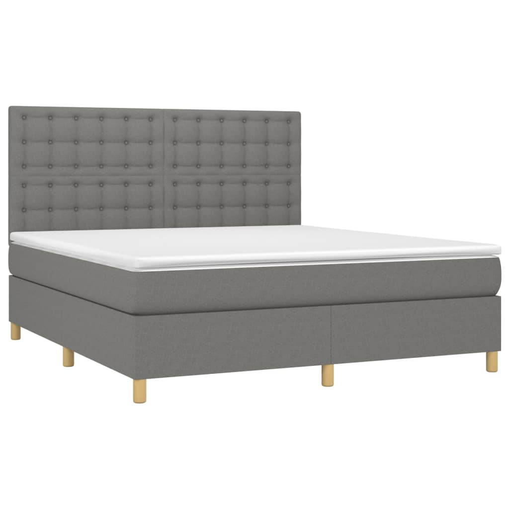 vidaXL Pat cu arcuri, saltea și LED, gri închis, 160x200 cm, textil vidaXL Pat cu arcuri, saltea și LED, gri închis, 160x200 cm, textil