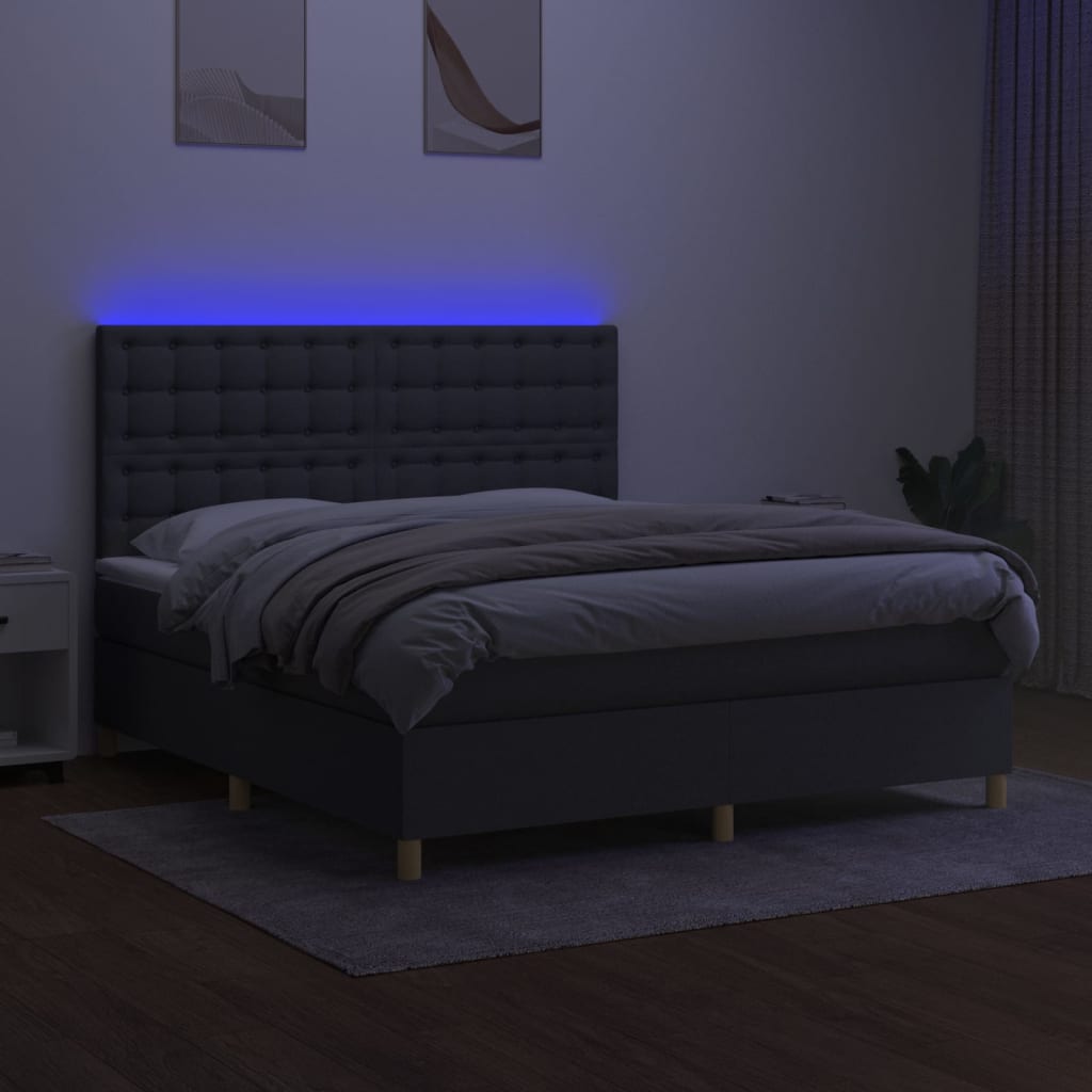 vidaXL Pat cu arcuri, saltea și LED, gri închis, 160x200 cm, textil vidaXL Pat cu arcuri, saltea și LED, gri închis, 160x200 cm, textil