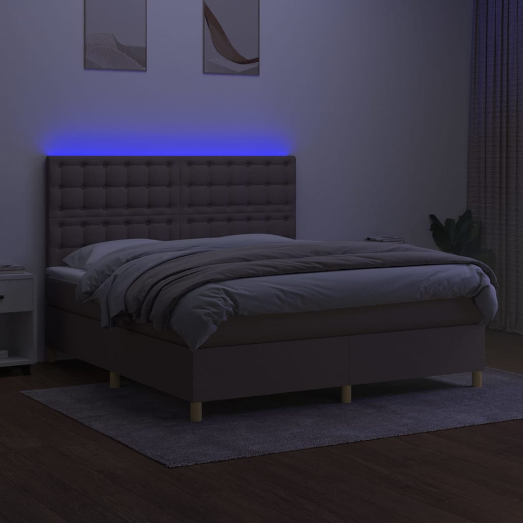 vidaXL Pat cu arcuri, saltea și LED, gri taupe, 160x200 cm, textil