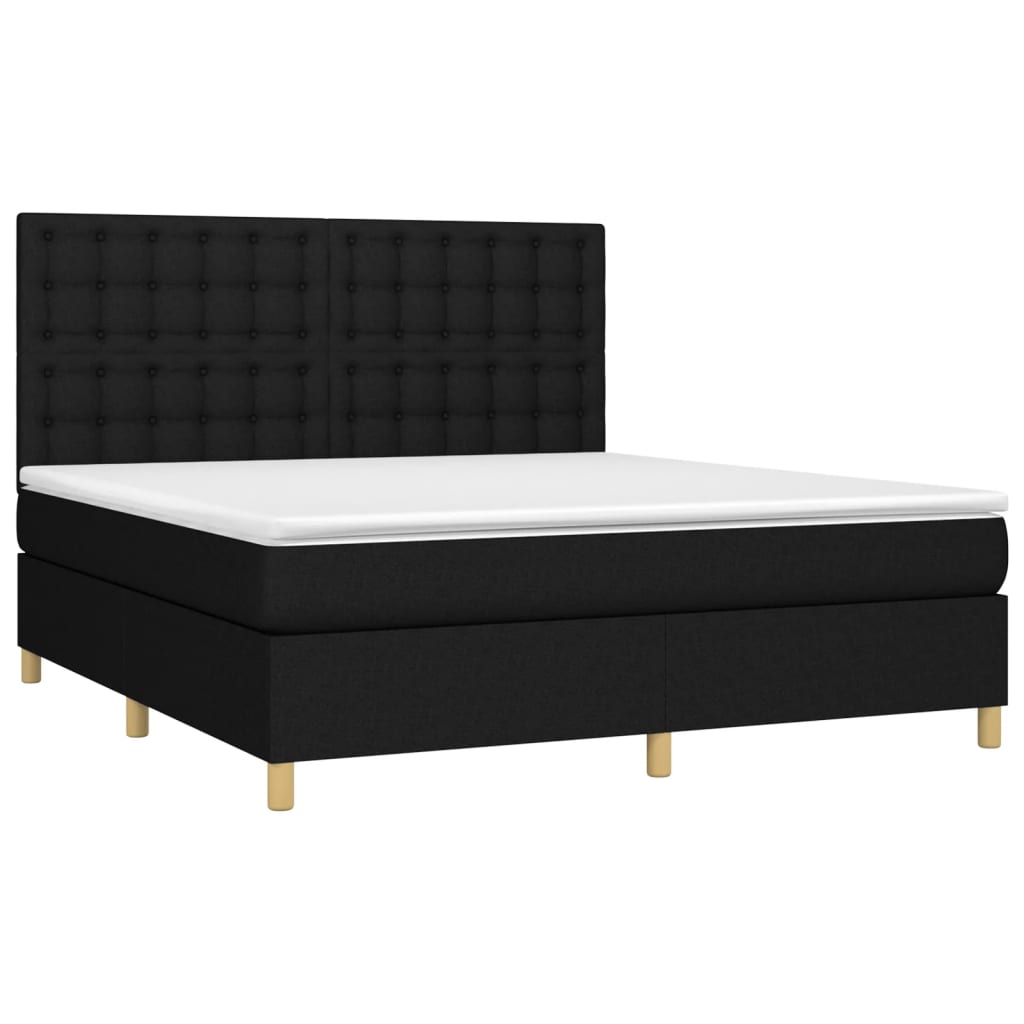 vidaXL Pat cu arcuri, saltea și LED, negru, 180x200 cm, textil