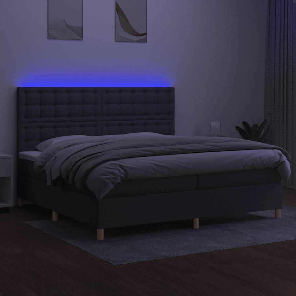 vidaXL Pat cu arcuri, saltea și LED, gri închis, 200x200 cm, textil