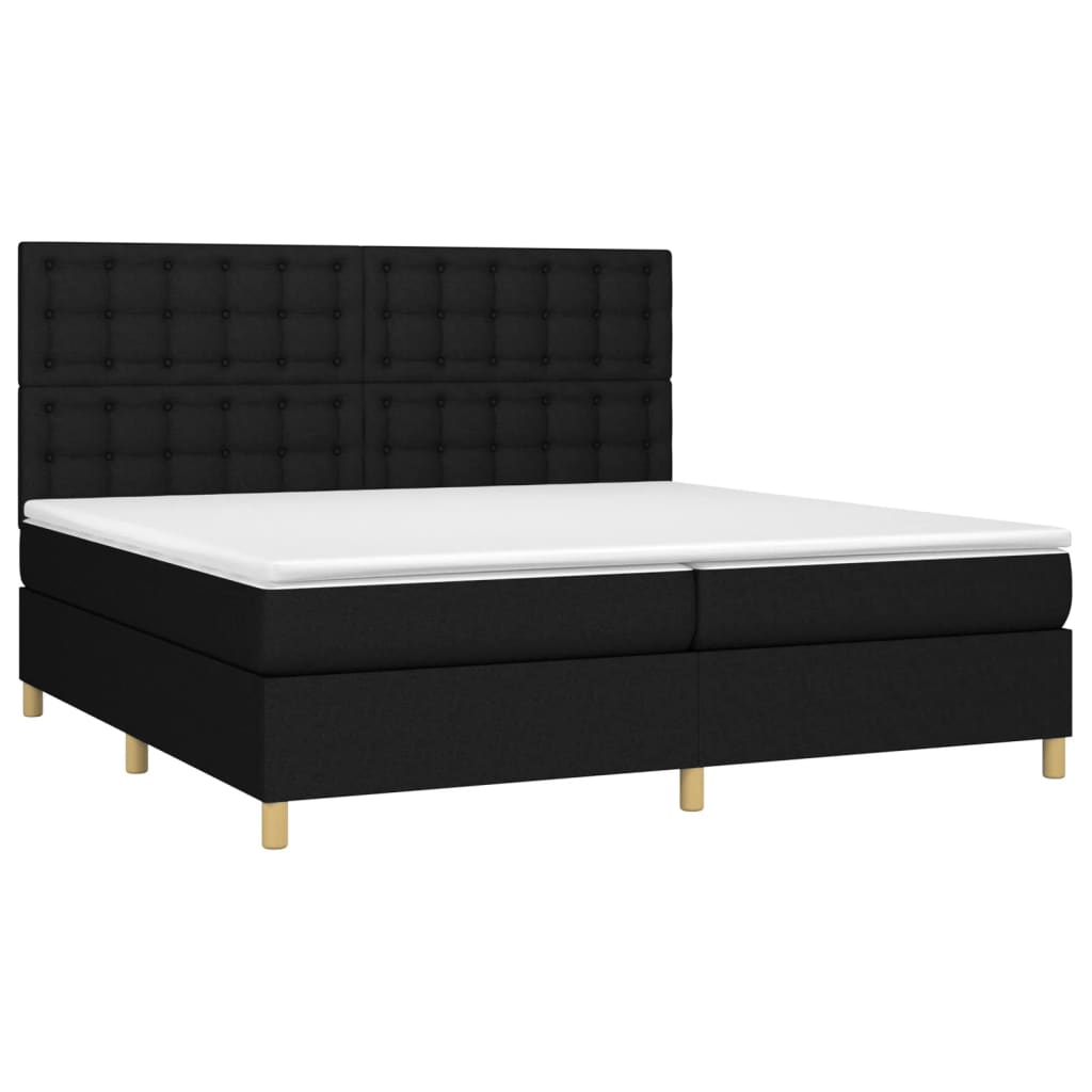 vidaXL Pat cu arcuri, saltea și LED, negru, 200x200 cm, textil
