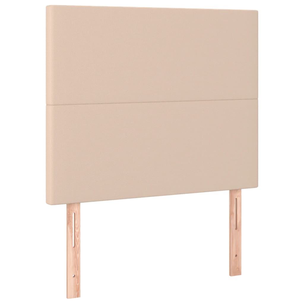 vidaXL Pat cu arcuri, cu saltea și LED cappuccino 90x190 cm, piele eco