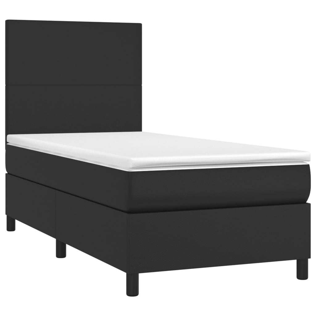 vidaXL Pat cu arcuri, saltea și LED, negru, 90x200 cm, piele ecologică