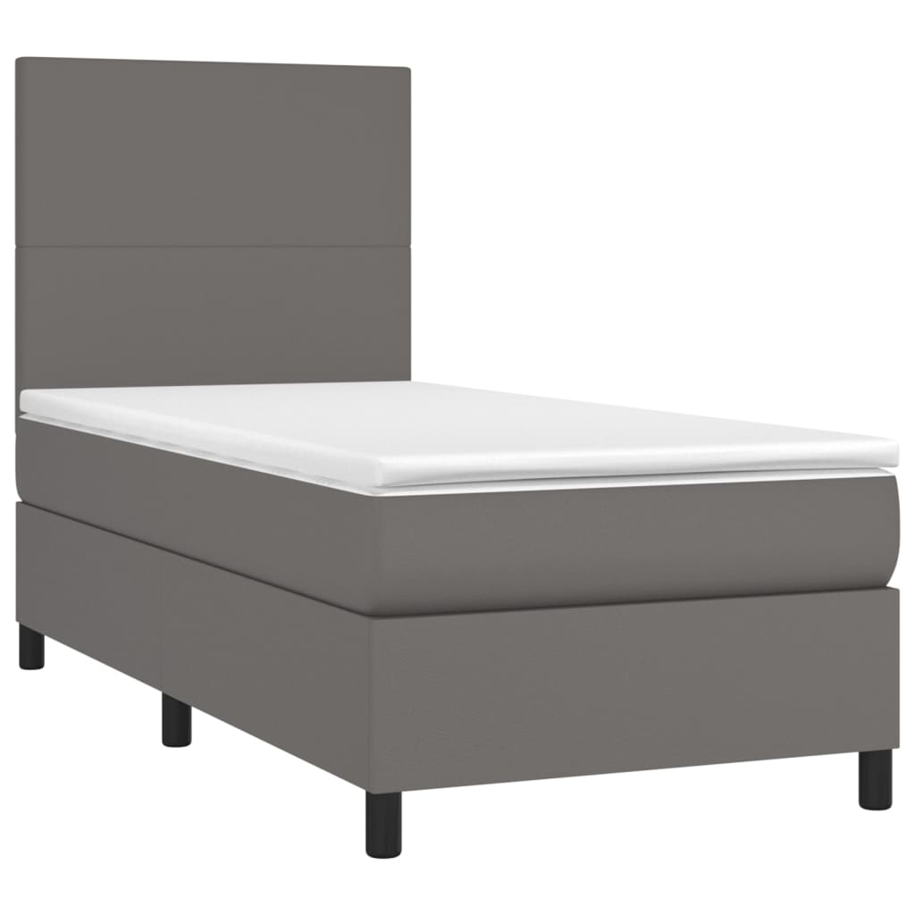 vidaXL Pat cu arcuri, saltea și LED, gri, 90x200 cm, piele ecologică