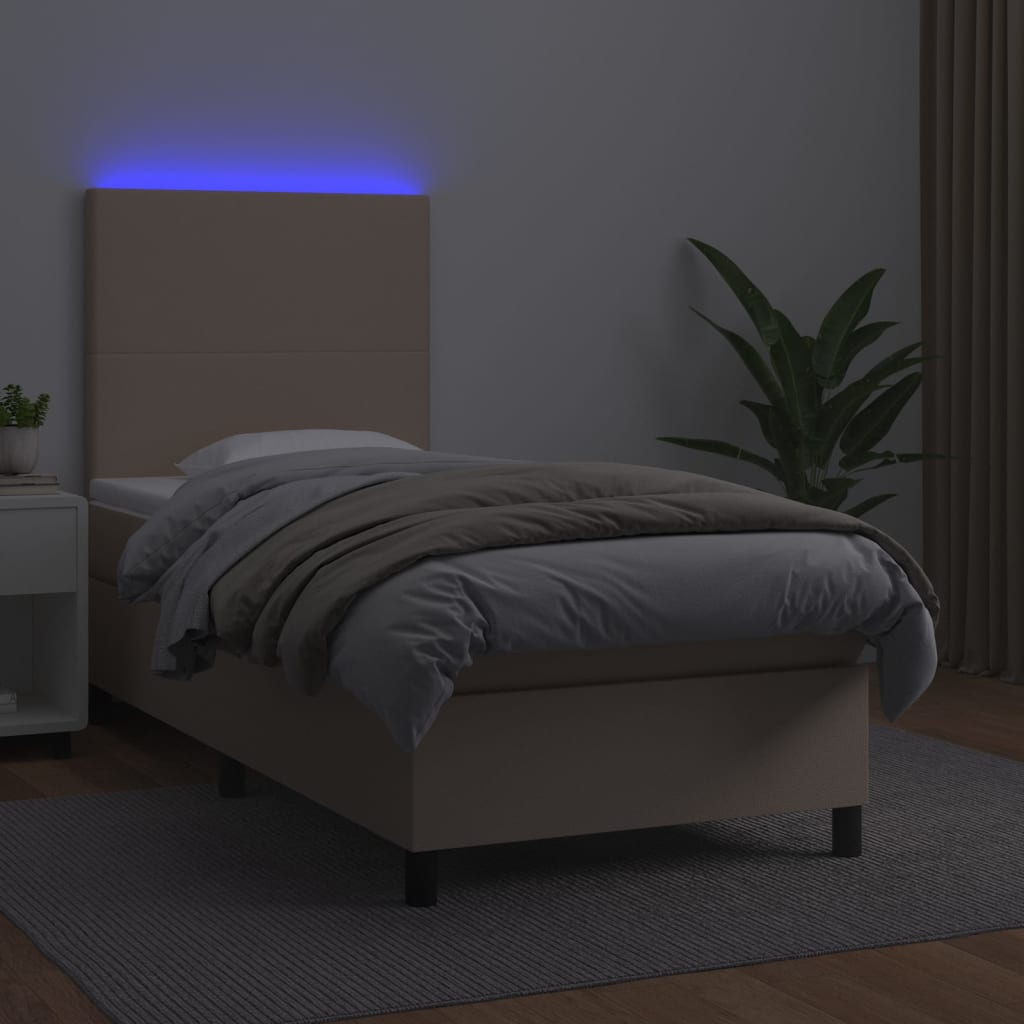 vidaXL Pat cu arcuri, cu saltea și LED cappuccino 100x200 cm piele eco vidaXL Pat cu arcuri, cu saltea și LED cappuccino 100x200 cm piele eco