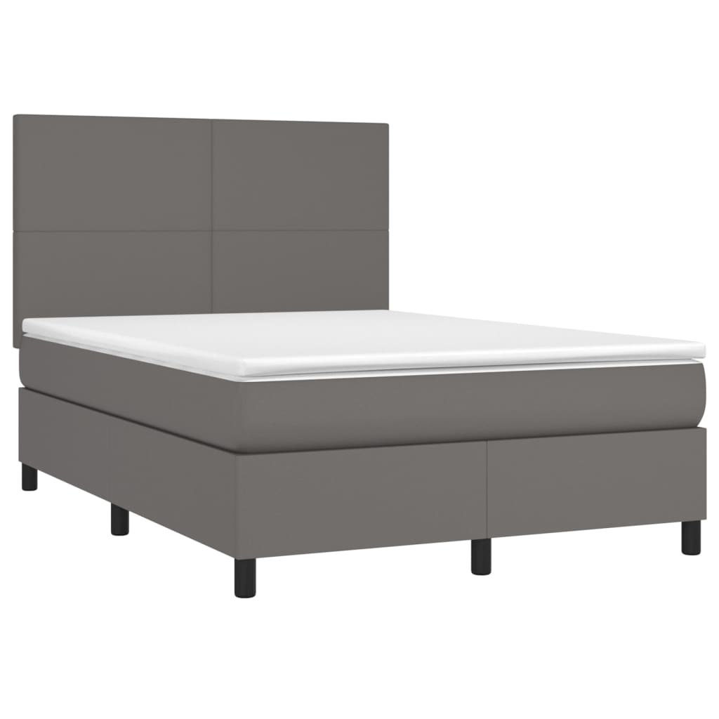 vidaXL Pat cu arcuri, saltea și LED, gri, 140x200 cm, piele eco