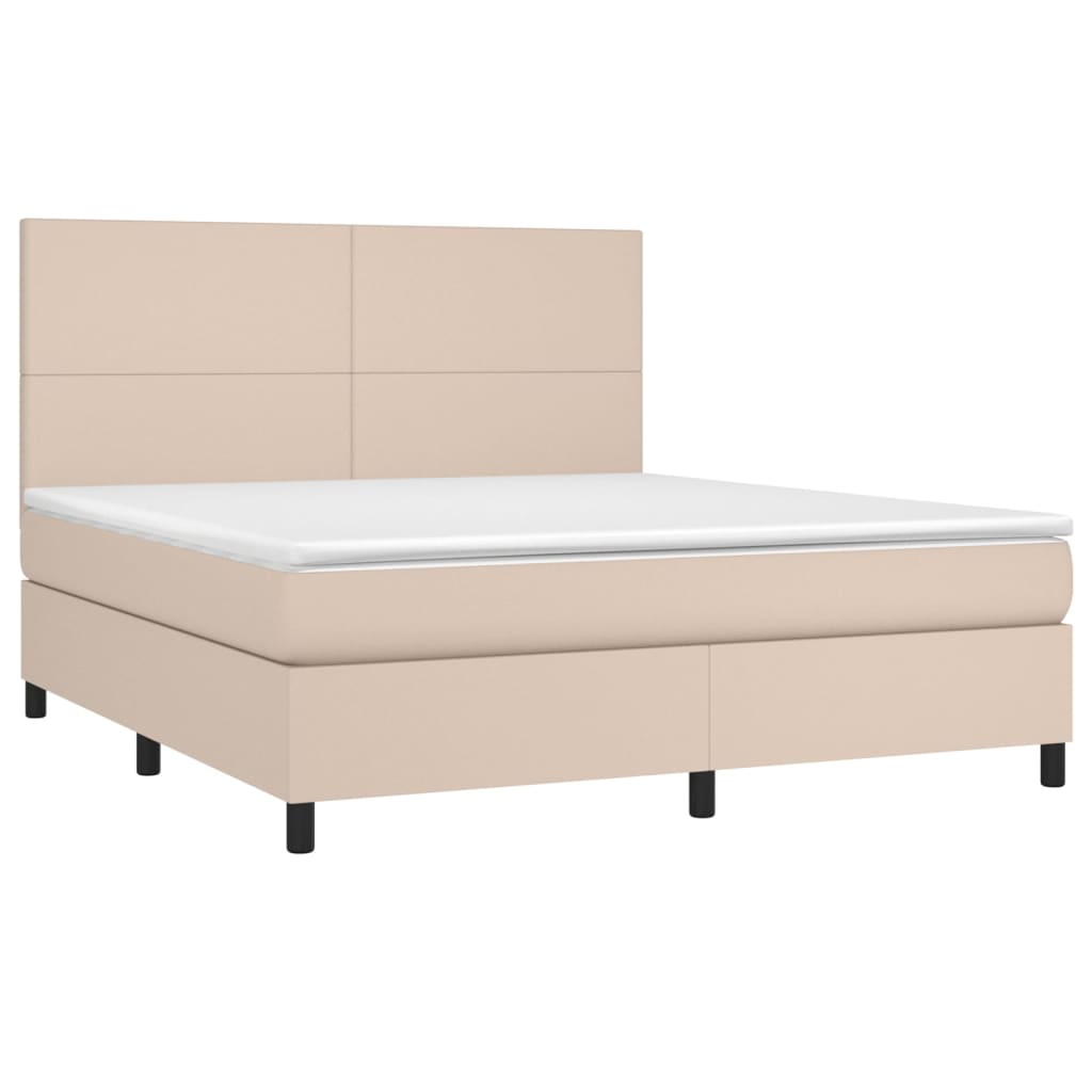 vidaXL Pat cu arcuri, cu saltea și LED, cappuccino 160x200cm piele eco vidaXL Pat cu arcuri, cu saltea și LED, cappuccino 160x200cm piele eco