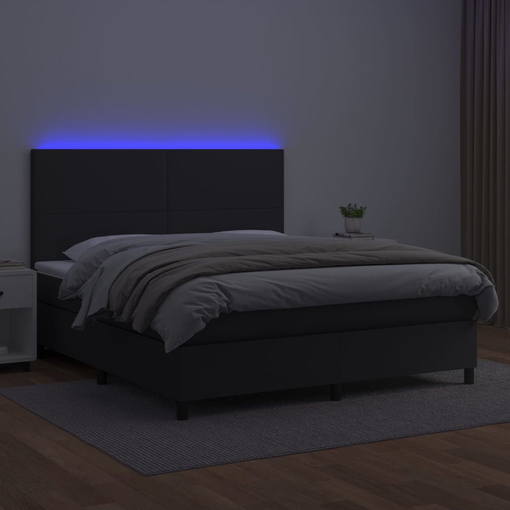 vidaXL Pat cu arcuri, saltea și LED, negru, 180x200cm, piele ecologică vidaXL Pat cu arcuri, saltea și LED, negru, 180x200cm, piele ecologică