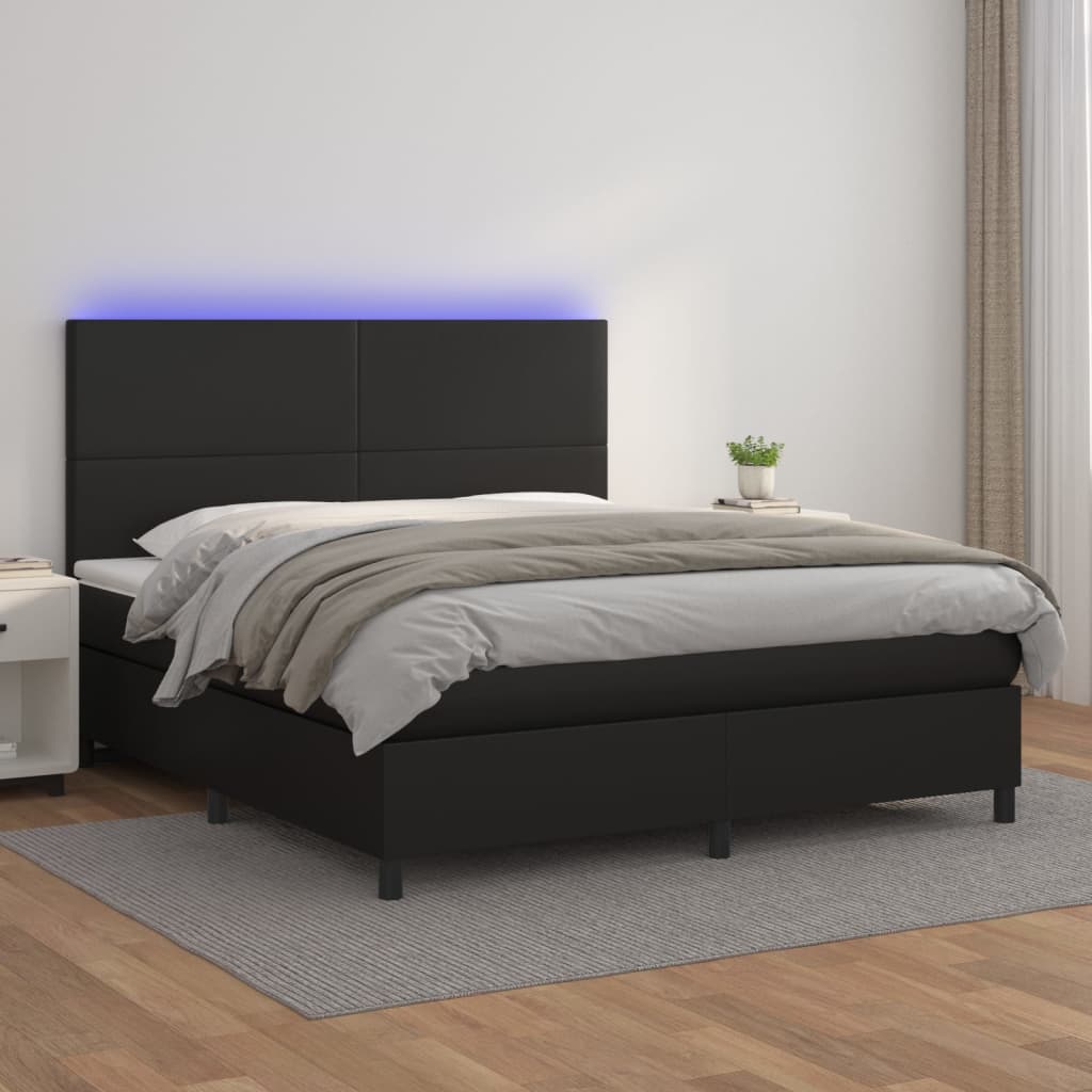 vidaXL Pat cu arcuri, saltea și LED, negru, 180x200cm, piele ecologică vidaXL Pat cu arcuri, saltea și LED, negru, 180x200cm, piele ecologică