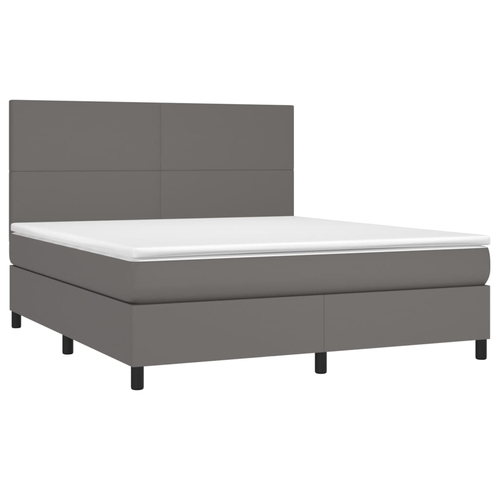 vidaXL Pat cu arcuri, saltea și LED, gri, 180x200 cm, piele ecologică