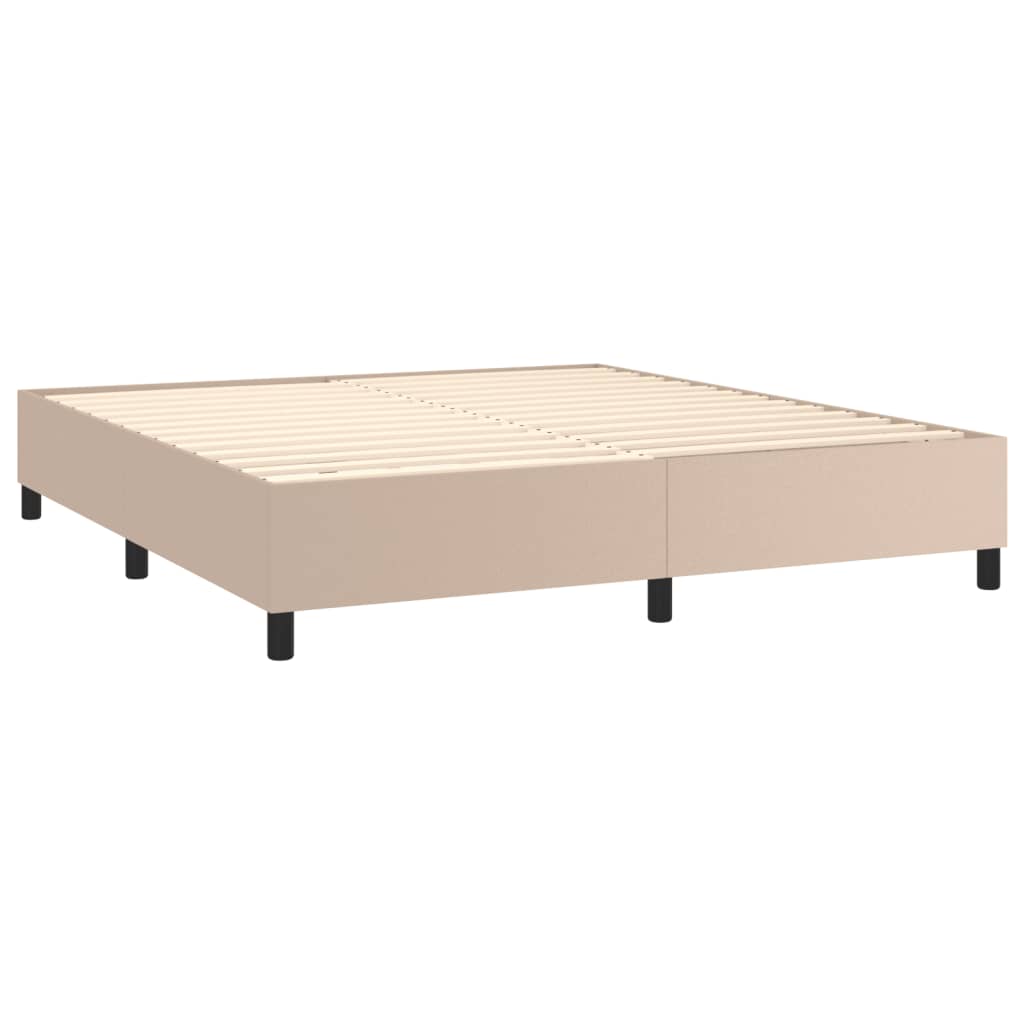 vidaXL Pat cu arcuri, cu saltea și LED cappuccino 180x200 cm piele eco
