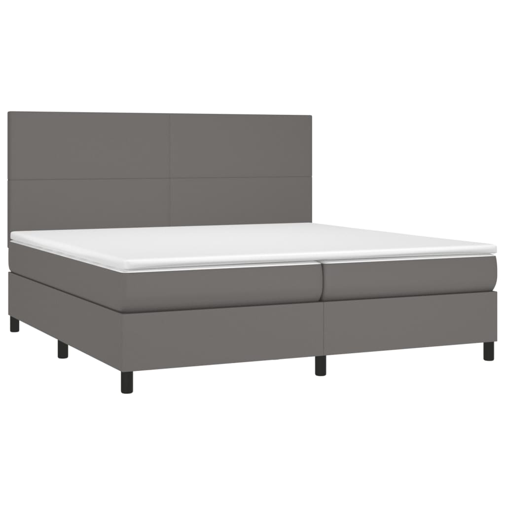 vidaXL Pat cu arcuri, saltea și LED, gri, 200x200 cm, piele ecologică