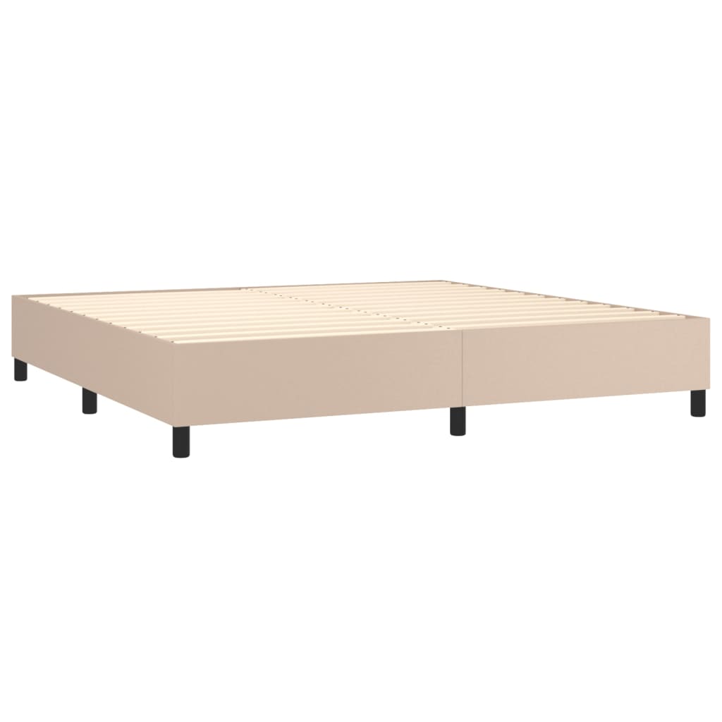 vidaXL Pat cu arcuri, cu saltea și LED cappuccino 200x200 cm piele eco vidaXL Pat cu arcuri, cu saltea și LED cappuccino 200x200 cm piele eco