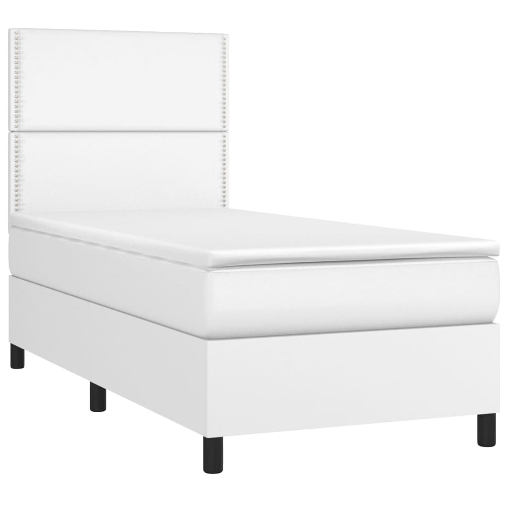 vidaXL Pat cu arcuri, saltea și LED, alb, 90x190 cm, piele ecologică vidaXL Pat cu arcuri, saltea și LED, alb, 90x190 cm, piele ecologică