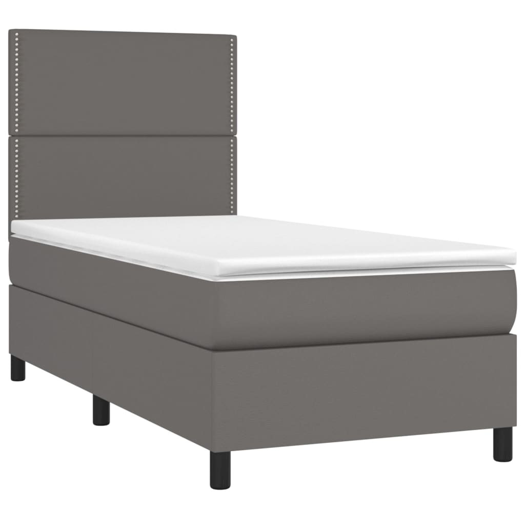 vidaXL Pat cu arcuri, saltea și LED, gri, 90x190 cm, piele ecologică