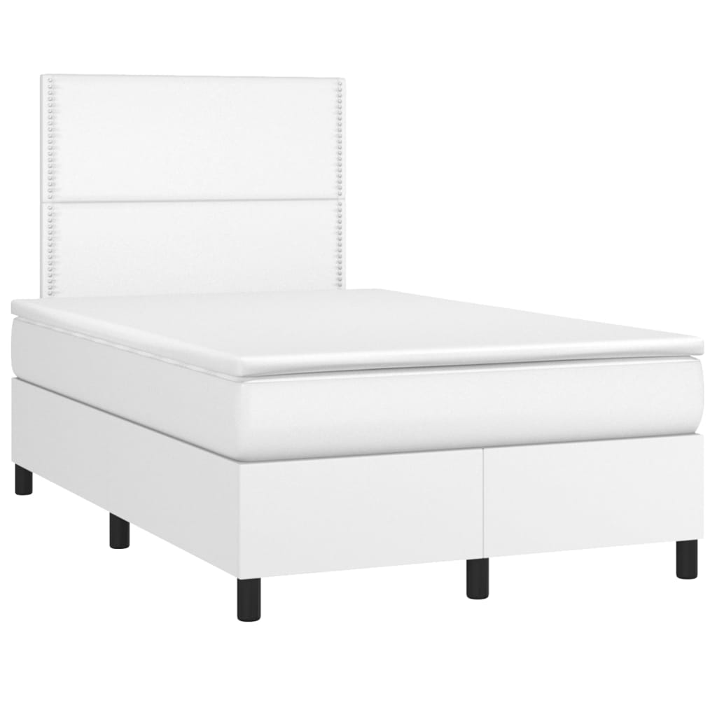 vidaXL Pat cu arcuri, saltea și LED, alb, 120x200 cm, piele ecologică