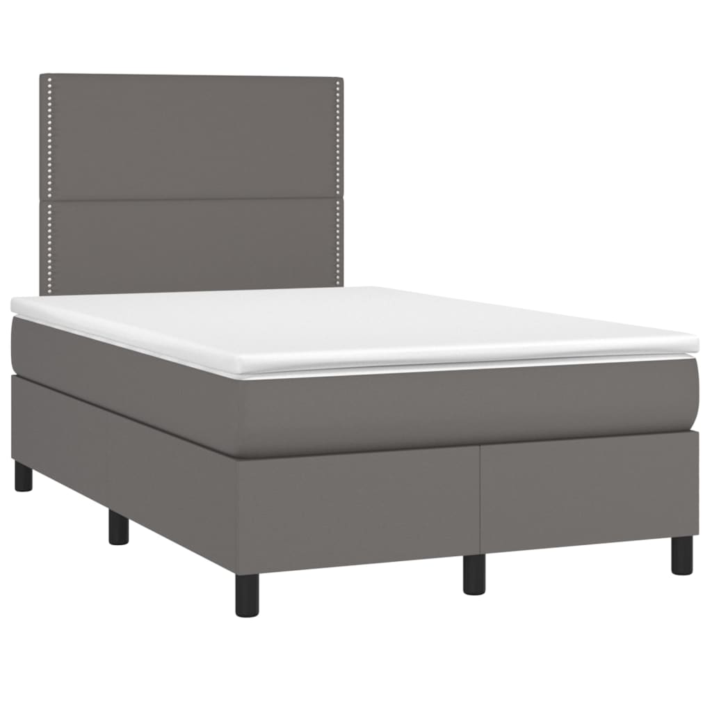 vidaXL Pat cu arcuri, saltea și LED, gri, 120x200 cm, piele ecologică