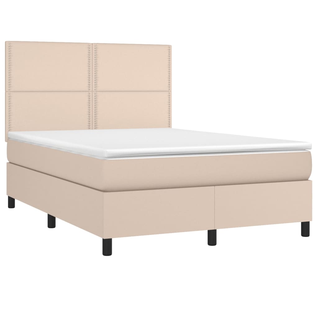 vidaXL Pat cu arcuri, cu saltea și LED cappuccino 140x190 cm piele eco vidaXL Pat cu arcuri, cu saltea și LED cappuccino 140x190 cm piele eco