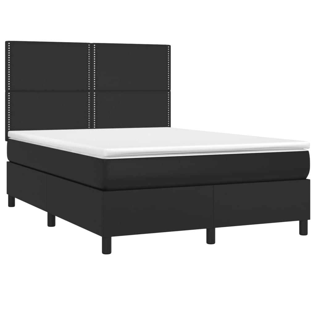 vidaXL Pat cu arcuri, saltea și LED, negru, 140x200 cm, piele eco