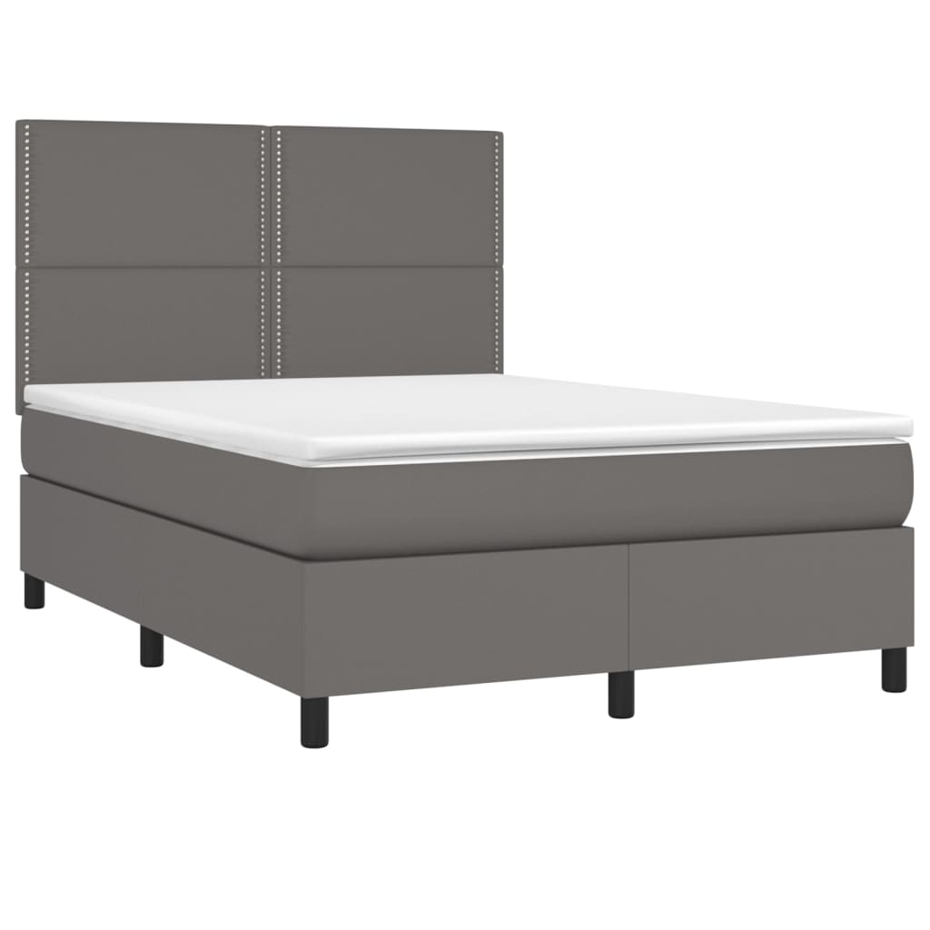 vidaXL Pat cu arcuri, saltea și LED, gri, 140x200 cm, piele eco