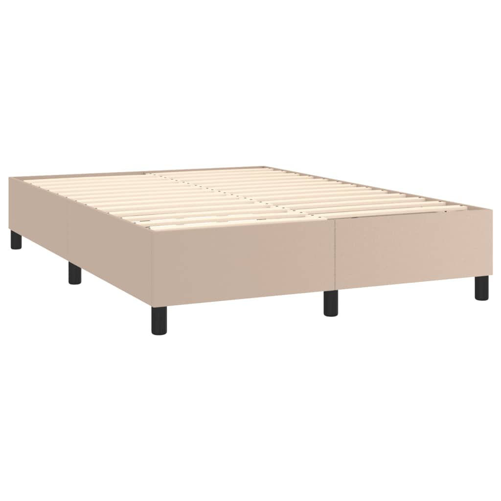 vidaXL Pat cu arcuri, saltea și LED, cappuccino, 140x200cm, piele eco