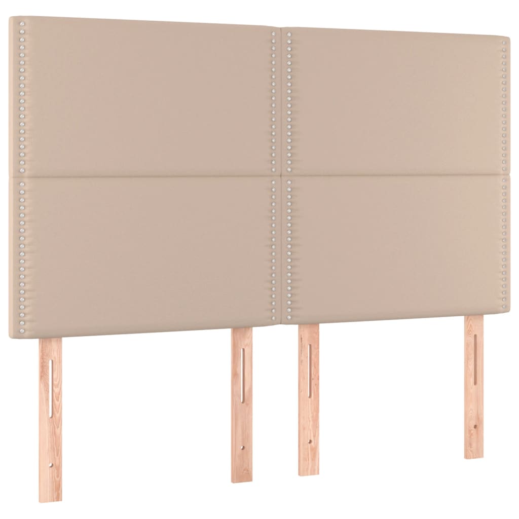 vidaXL Pat cu arcuri, saltea și LED, cappuccino, 140x200cm, piele eco