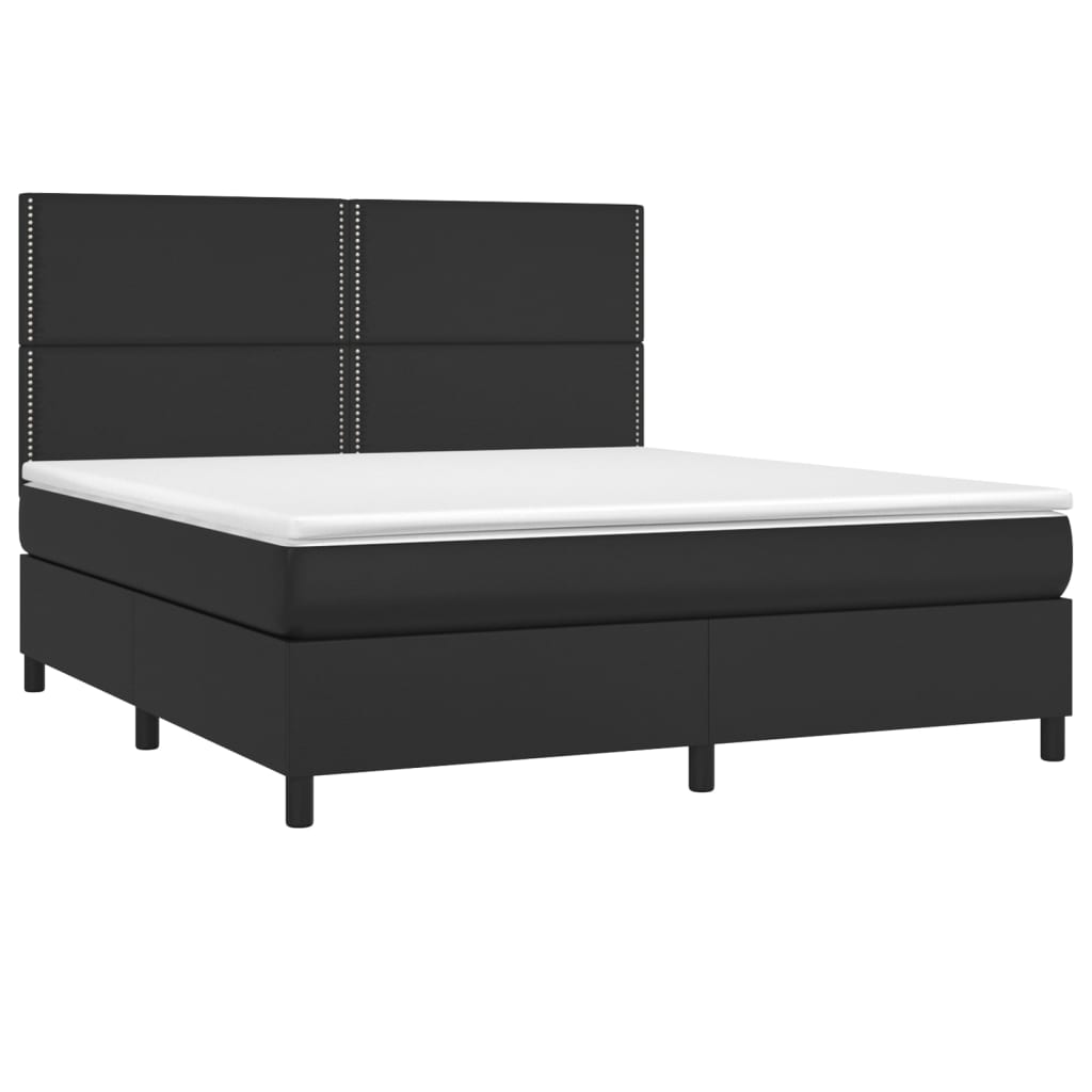 vidaXL Pat cu arcuri, saltea și LED, negru, 160x200cm, piele ecologică vidaXL Pat cu arcuri, saltea și LED, negru, 160x200cm, piele ecologică