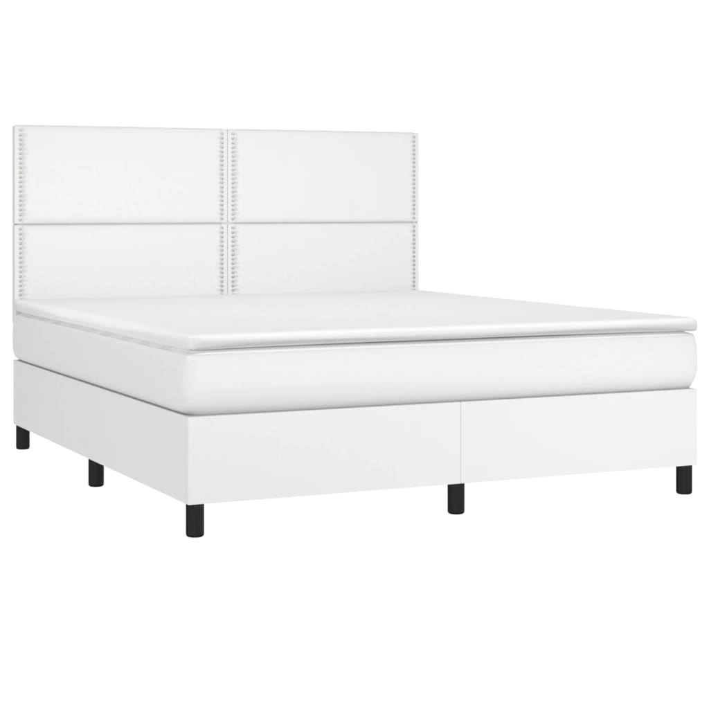 vidaXL Pat cu arcuri, saltea și LED, alb, 180x200 cm, piele ecologică vidaXL Pat cu arcuri, saltea și LED, alb, 180x200 cm, piele ecologică