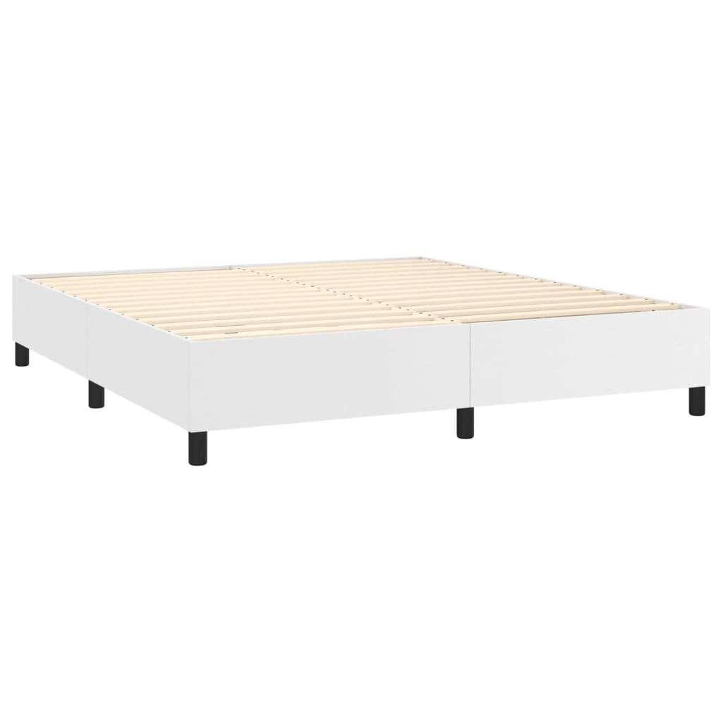 vidaXL Pat cu arcuri, saltea și LED, alb, 180x200 cm, piele ecologică vidaXL Pat cu arcuri, saltea și LED, alb, 180x200 cm, piele ecologică