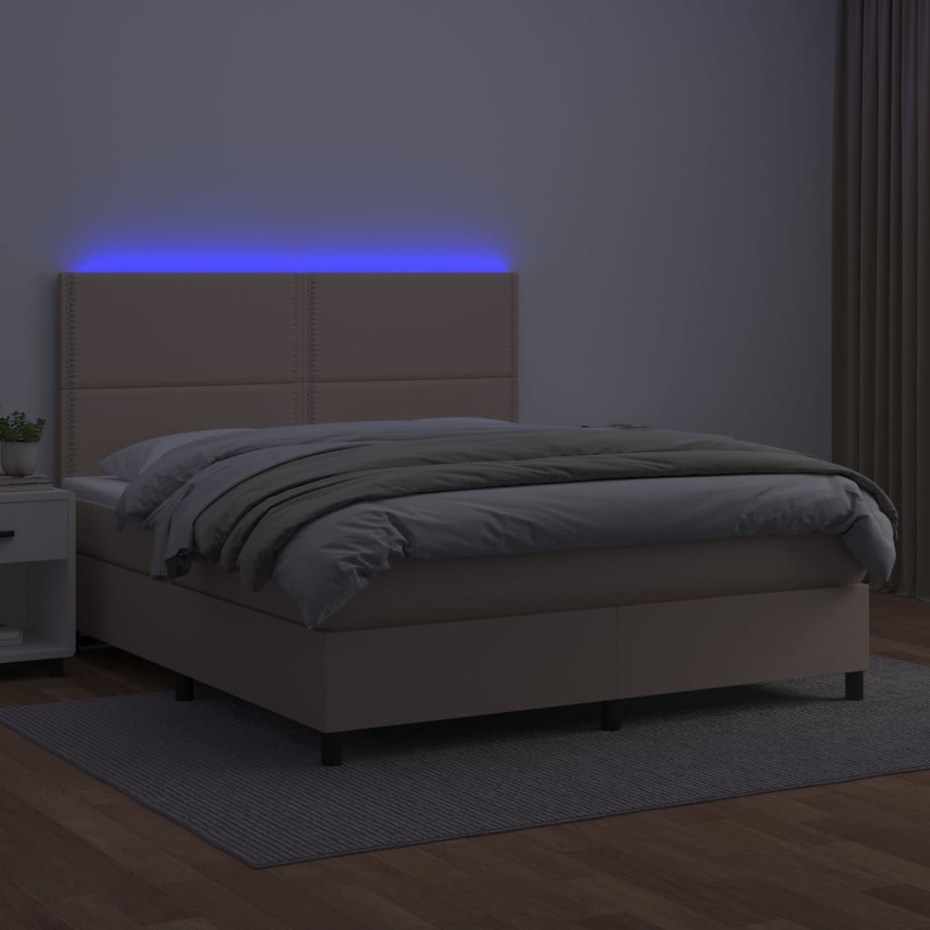 vidaXL Pat cu arcuri, cu saltea și LED cappuccino 180x200 cm piele eco vidaXL Pat cu arcuri, cu saltea și LED cappuccino 180x200 cm piele eco