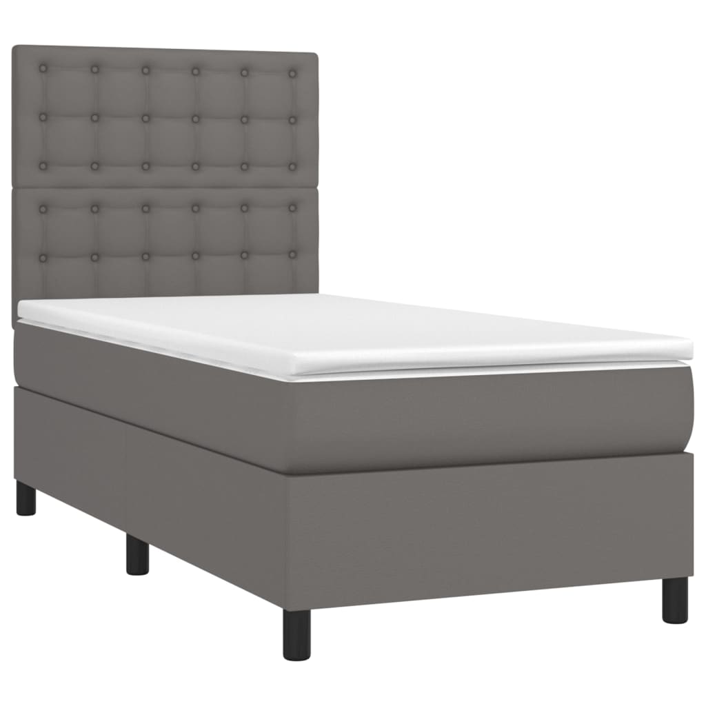 vidaXL Pat cu arcuri, saltea și LED, gri, 90x190 cm, piele ecologică