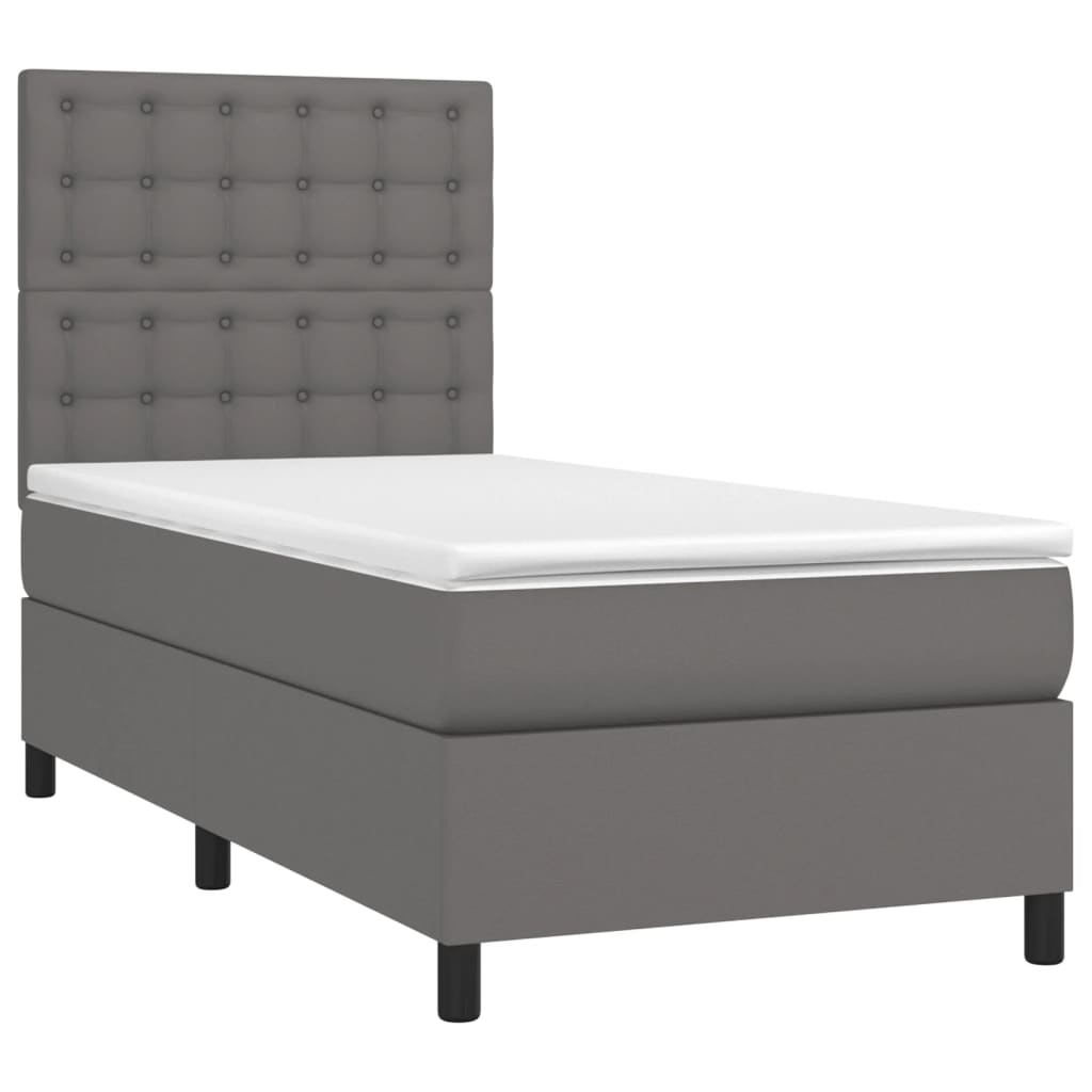 vidaXL Pat cu arcuri, cu saltea și LED, gri, 90x200 cm, piele eco