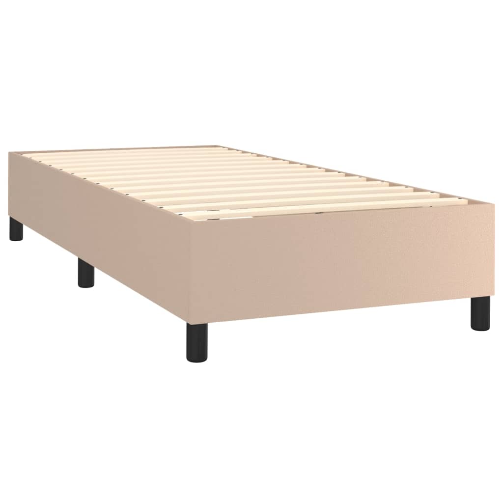 vidaXL Pat cu arcuri, saltea și LED, cappuccino, 90x200cm, piele eco