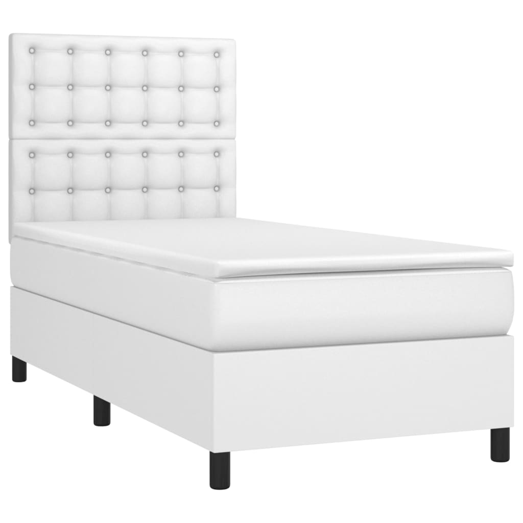 vidaXL Pat cu arcuri, cu saltea și LED, alb, 100x200 cm, piele eco vidaXL Pat cu arcuri, cu saltea și LED, alb, 100x200 cm, piele eco