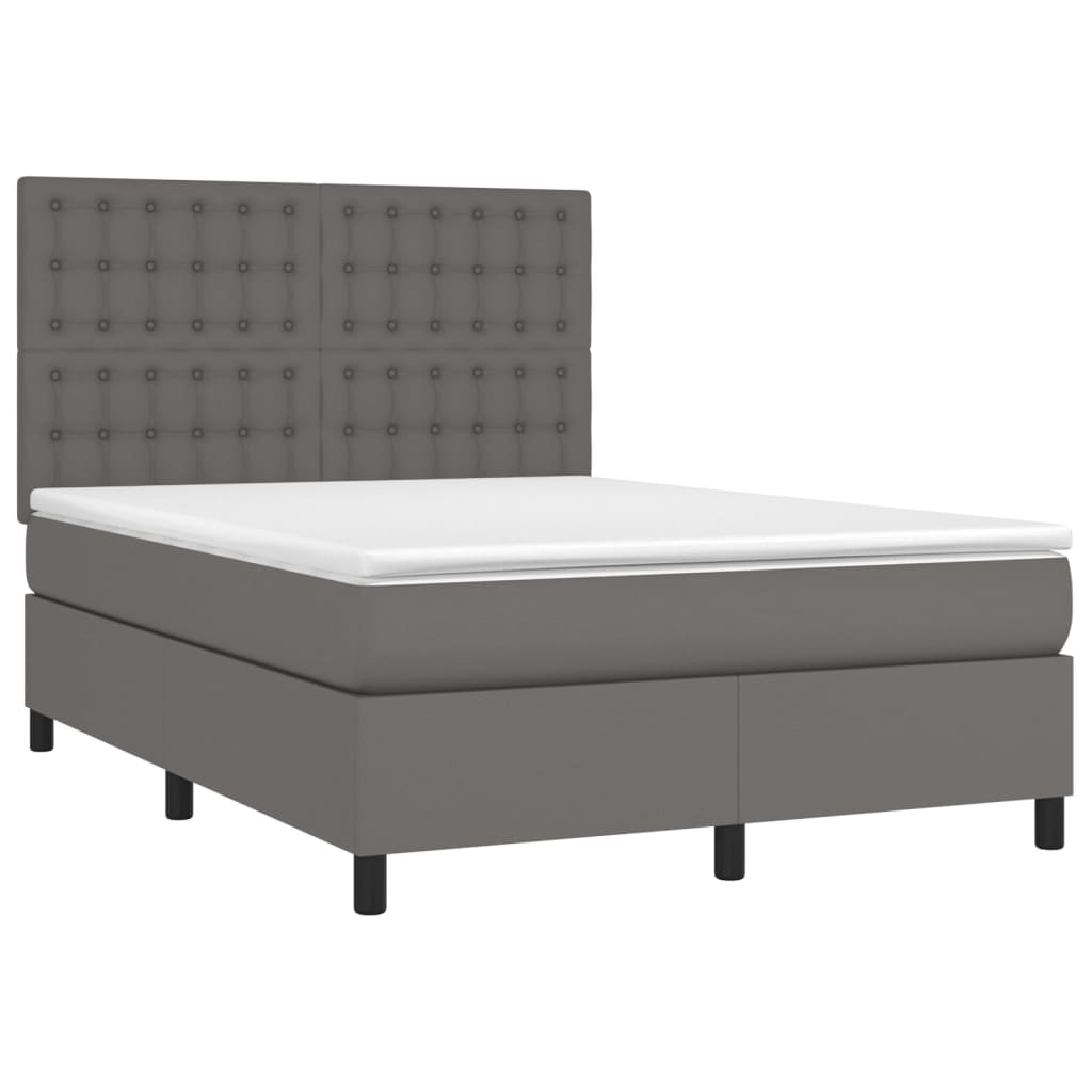 vidaXL Pat cu arcuri, saltea și LED, gri, 140x200 cm, piele eco