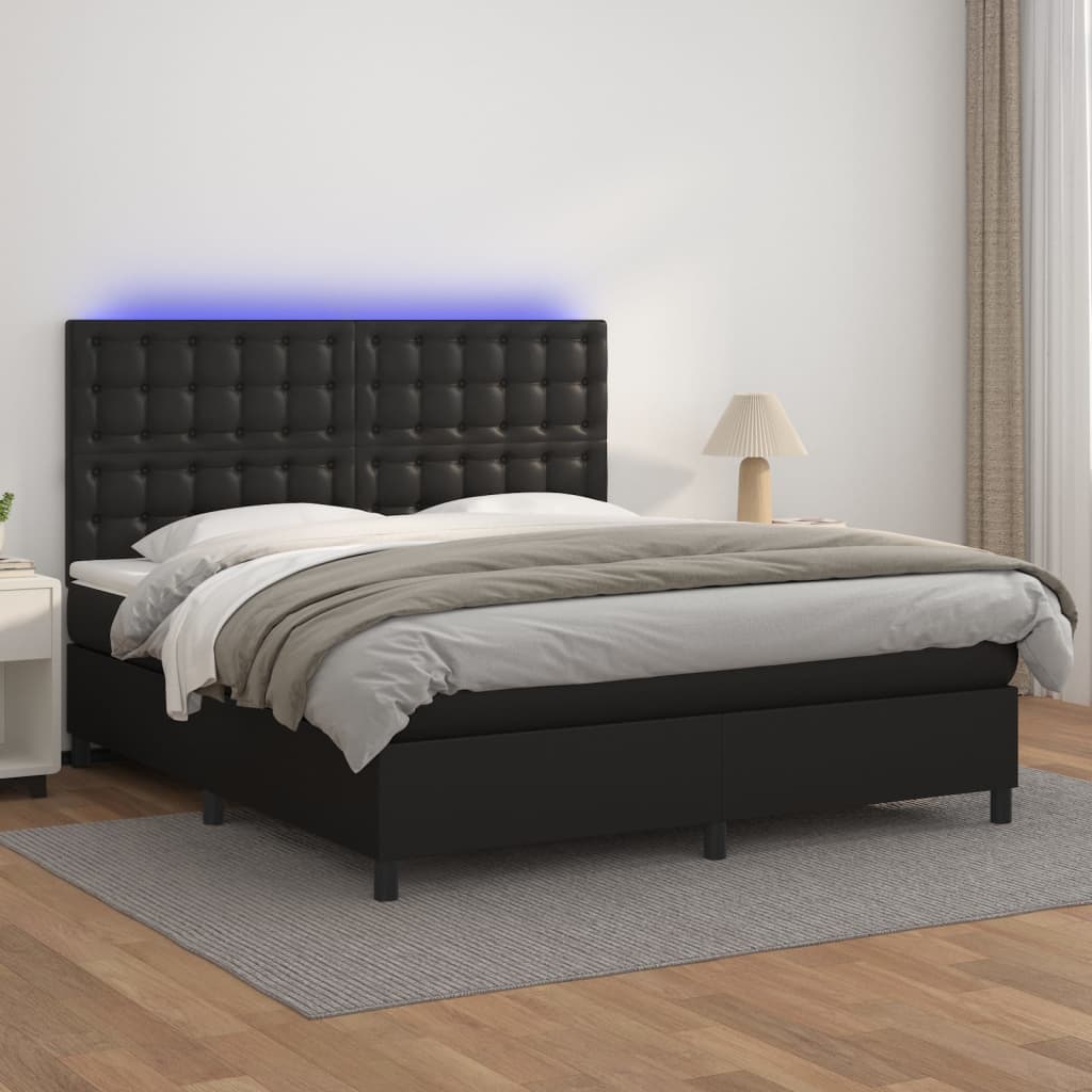 vidaXL Pat cu arcuri, saltea și LED, negru, 160x200cm, piele ecologică vidaXL Pat cu arcuri, saltea și LED, negru, 160x200cm, piele ecologică