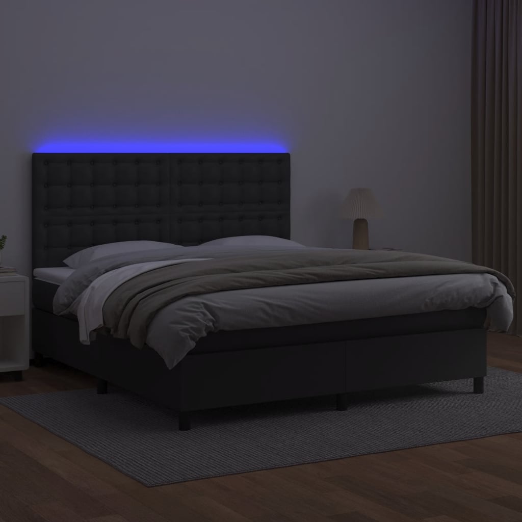 vidaXL Pat cu arcuri, saltea și LED, negru, 180x200cm, piele ecologică vidaXL Pat cu arcuri, saltea și LED, negru, 180x200cm, piele ecologică