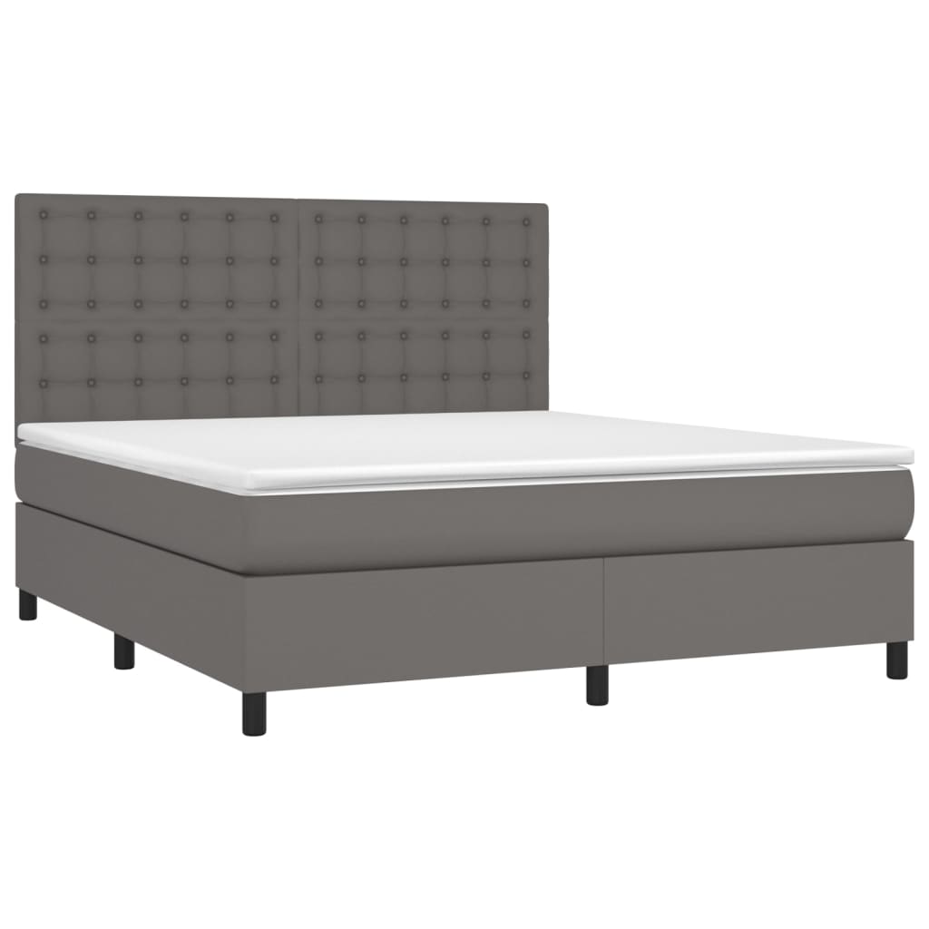 vidaXL Pat cu arcuri, saltea și LED, gri, 180x200 cm, piele ecologică