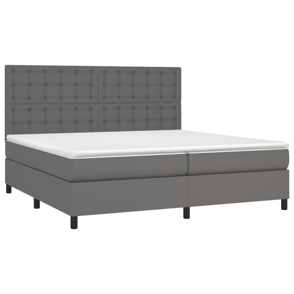 vidaXL Pat cu arcuri, saltea și LED, gri, 200x200 cm, piele ecologică