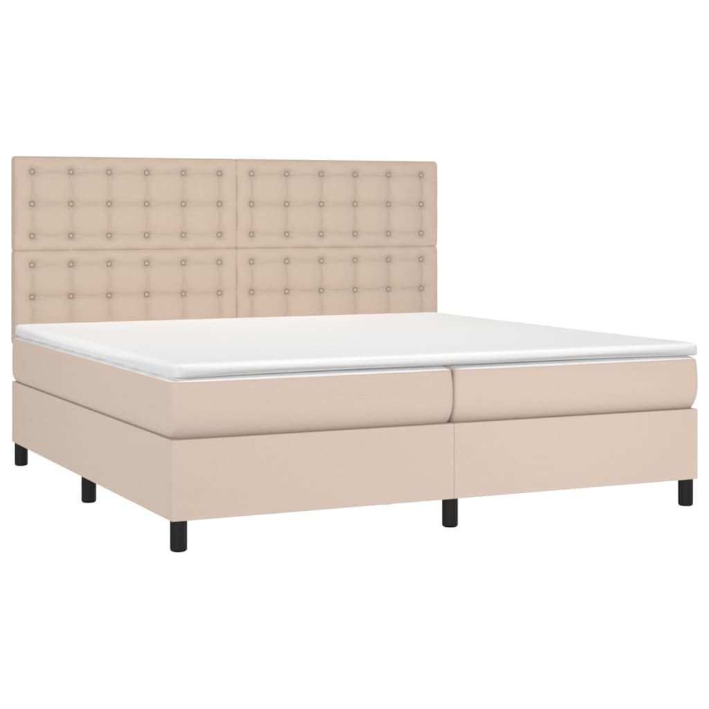 vidaXL Pat cu arcuri, cu saltea și LED cappuccino 200x200 cm piele eco vidaXL Pat cu arcuri, cu saltea și LED cappuccino 200x200 cm piele eco