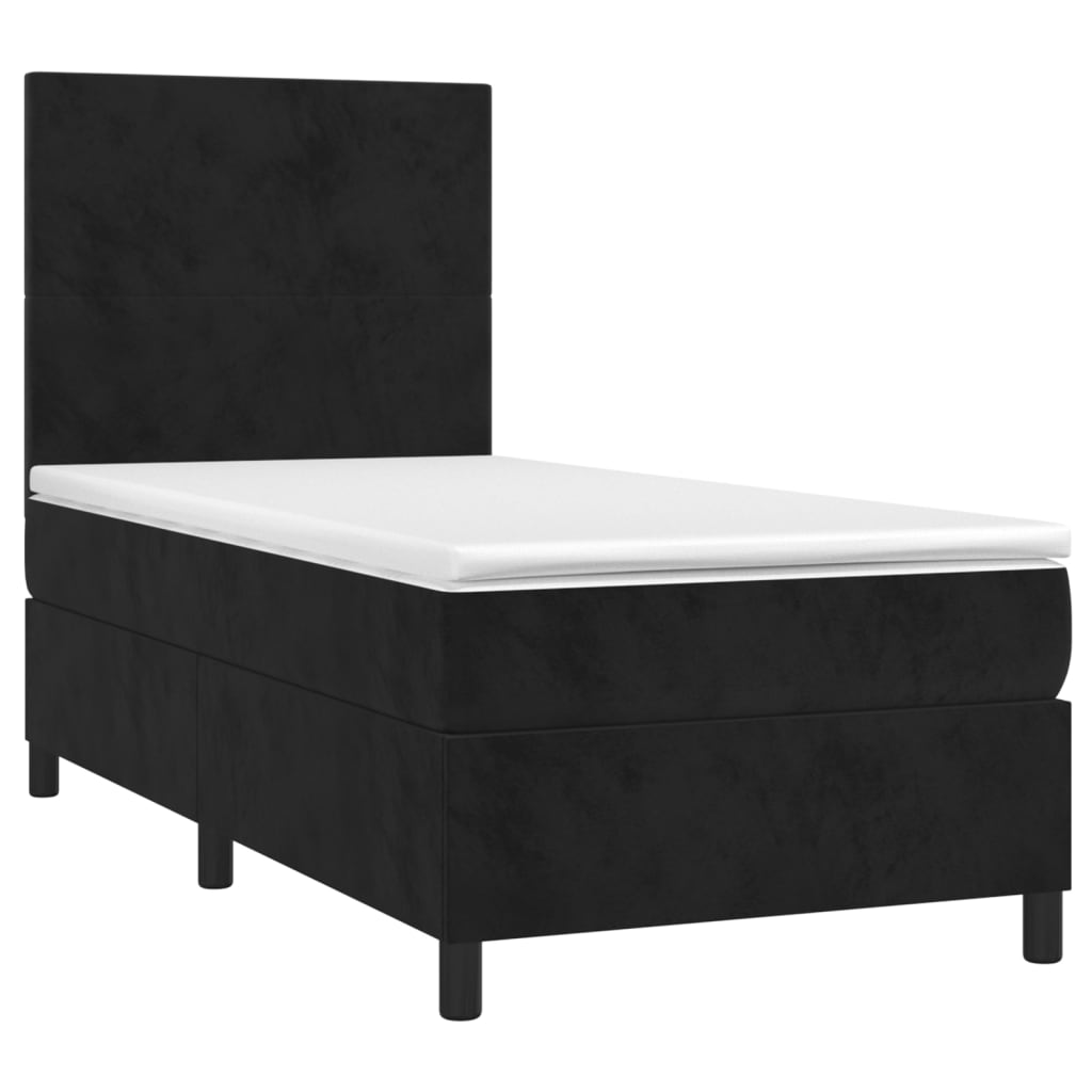 vidaXL Pat cu arcuri, saltea și LED, negru, 90x200 cm, catifea