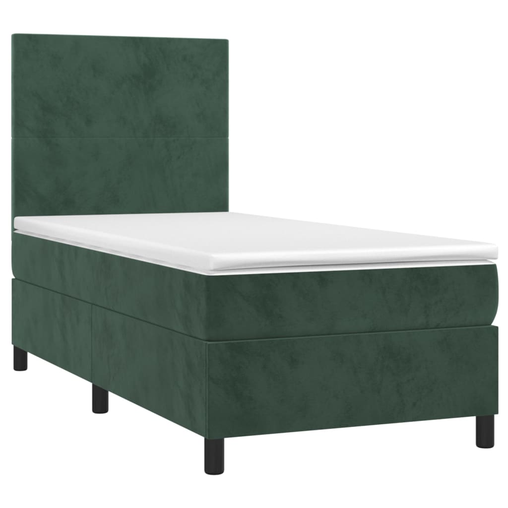 vidaXL Pat cu arcuri, saltea și LED, verde, 90x200 cm, catifea vidaXL Pat cu arcuri, saltea și LED, verde, 90x200 cm, catifea