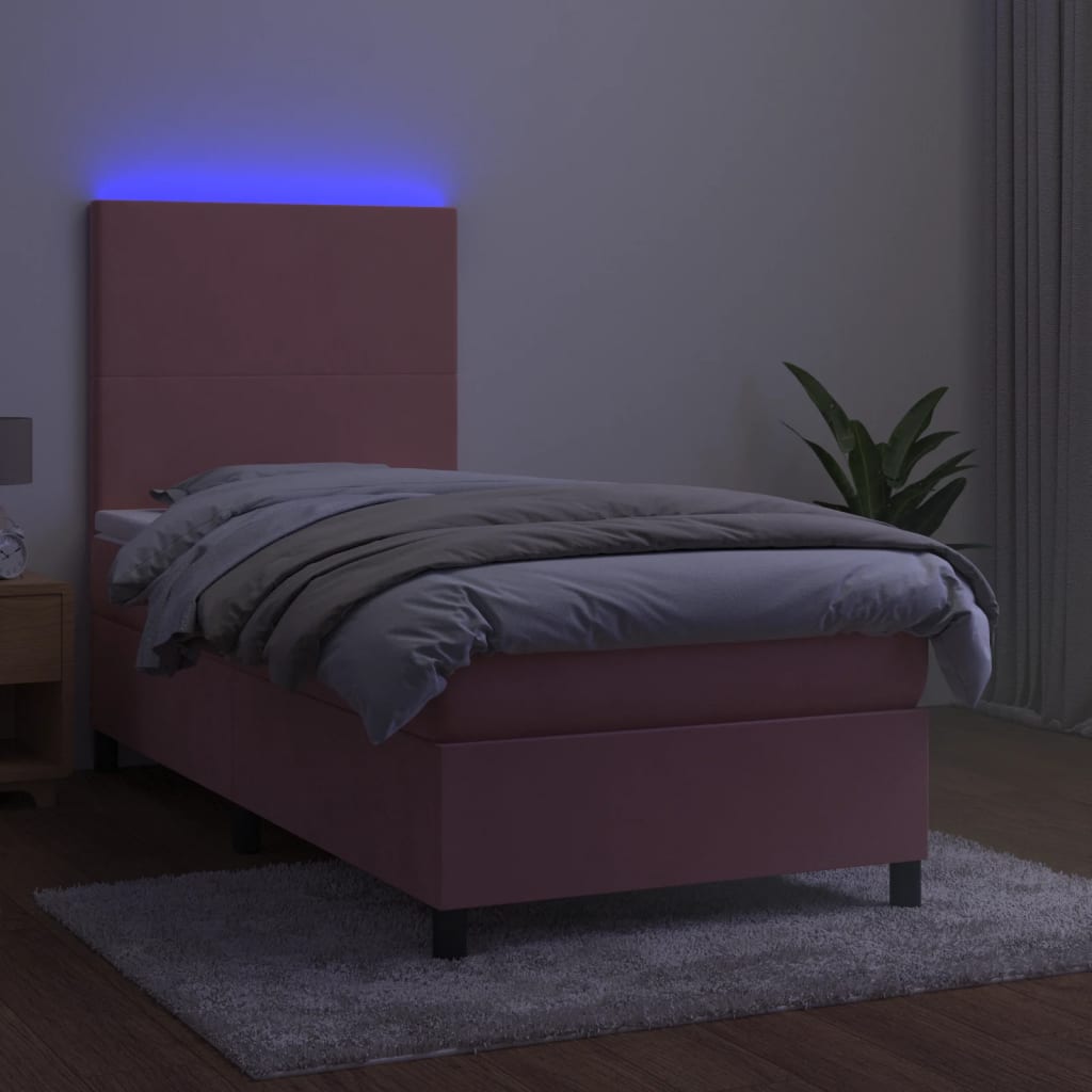 vidaXL Pat cu arcuri, saltea și LED, negru, 90x200 cm, catifea