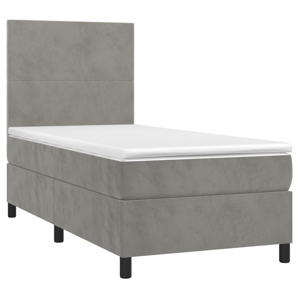 vidaXL Pat cu arcuri, saltea și LED, gri deschis, 100x200 cm, catifea vidaXL Pat cu arcuri, saltea și LED, gri deschis, 100x200 cm, catifea