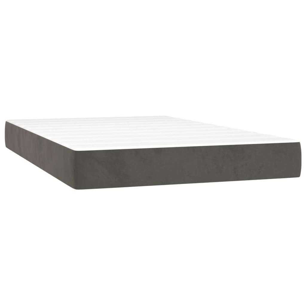 vidaXL Pat cu arcuri, saltea și LED, gri închis, 120x200 cm, catifea