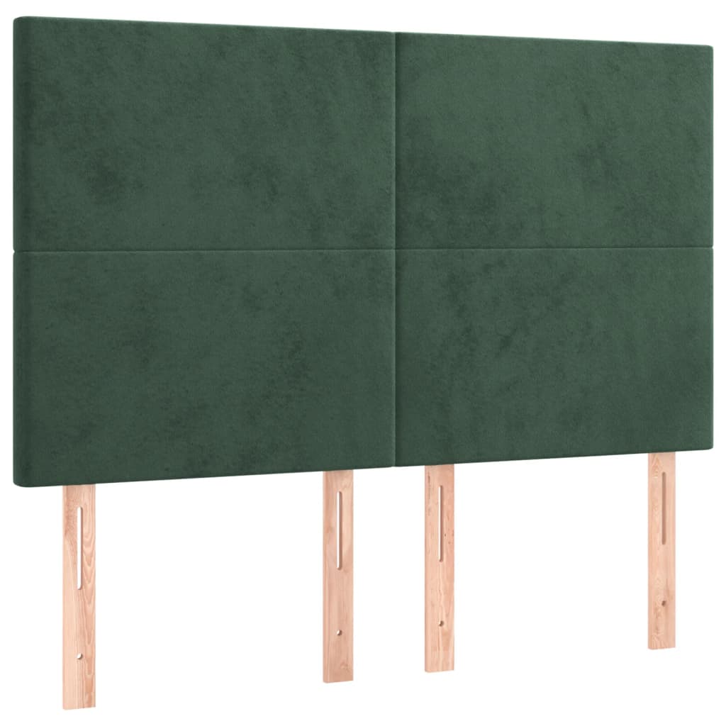 vidaXL Pat cu arcuri, saltea și LED, verde închis, 140x190 cm, catifea