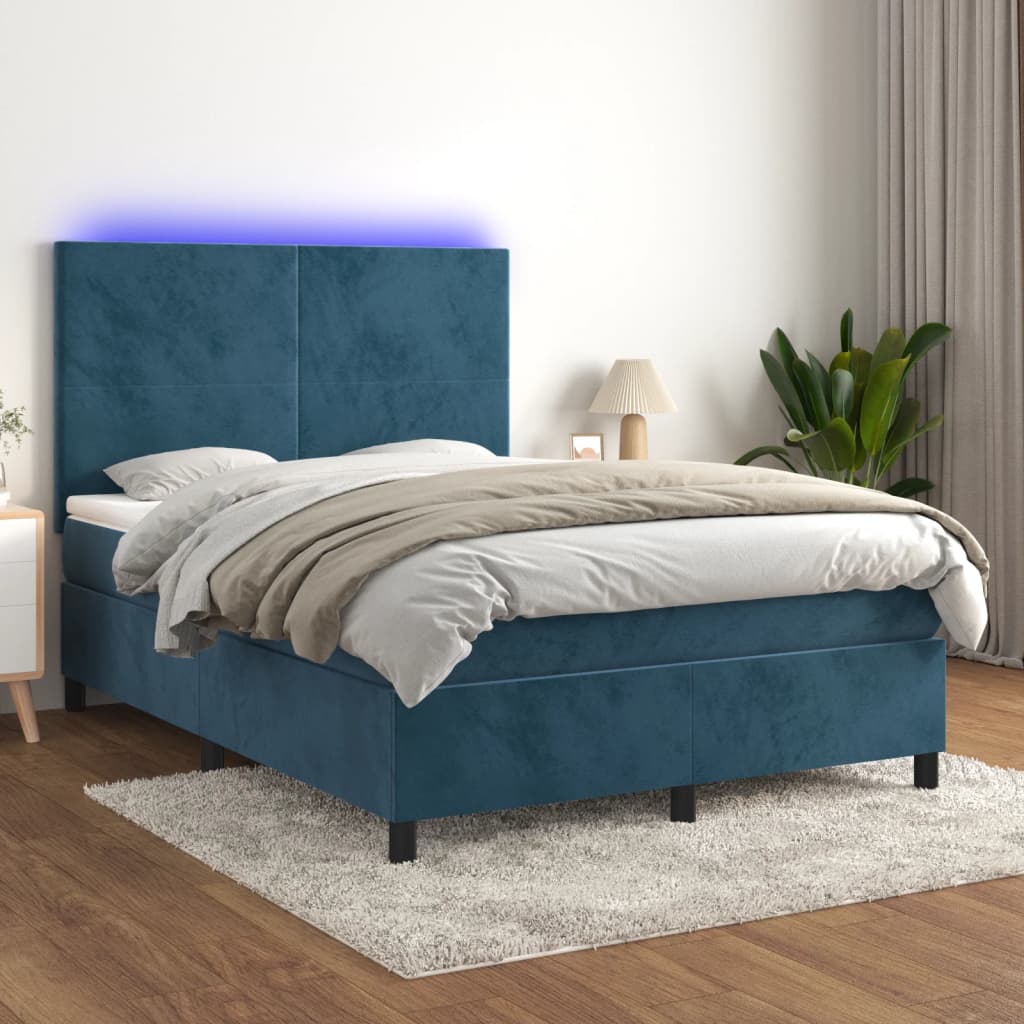 vidaXL Pat cu arcuri, saltea și LED, gri închis, 140x200 cm, catifea vidaXL Pat cu arcuri, saltea și LED, gri închis, 140x200 cm, catifea