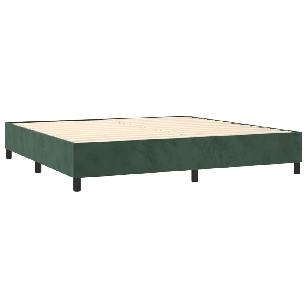 vidaXL Pat cu arcuri, saltea și LED, verde închis, 200x200 cm, catifea vidaXL Pat cu arcuri, saltea și LED, verde închis, 200x200 cm, catifea