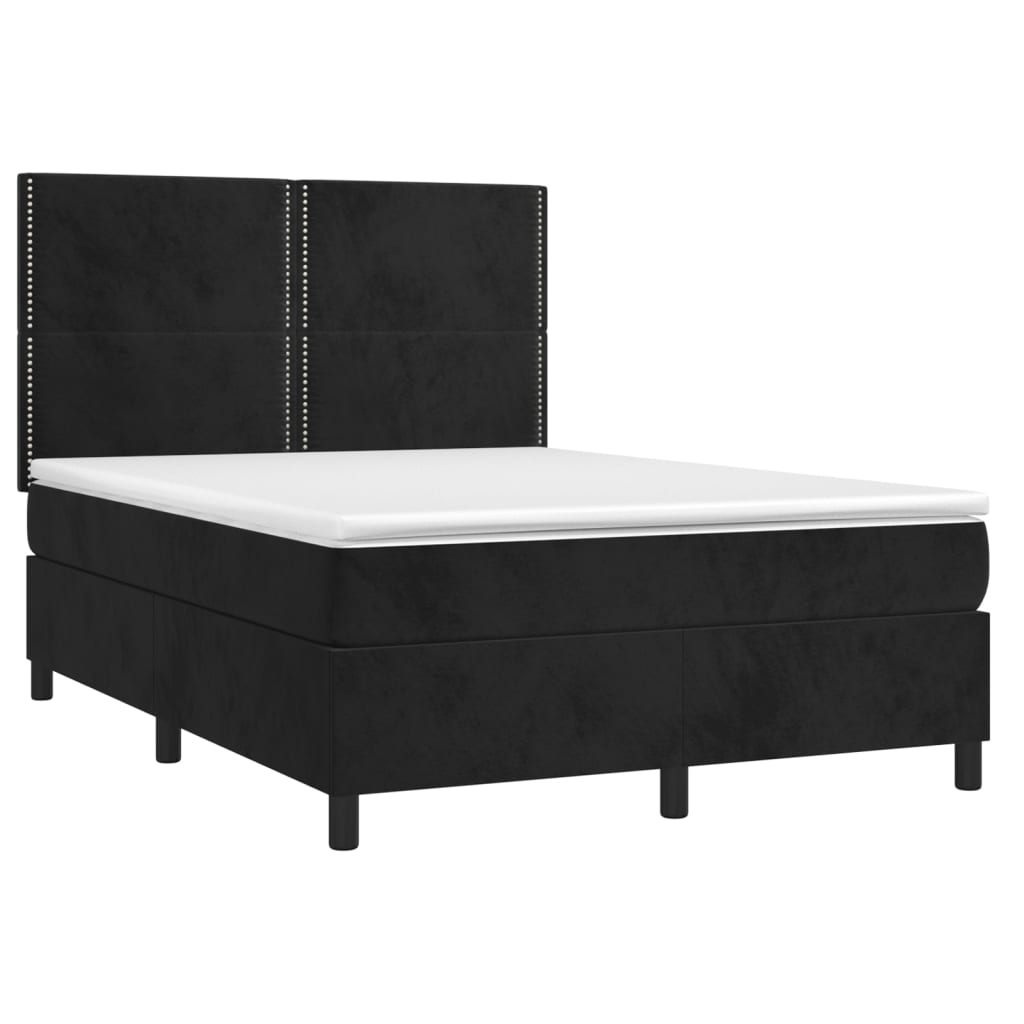 vidaXL Pat cu arcuri, saltea și LED, negru, 140x200 cm, catifea vidaXL Pat cu arcuri, saltea și LED, negru, 140x200 cm, catifea